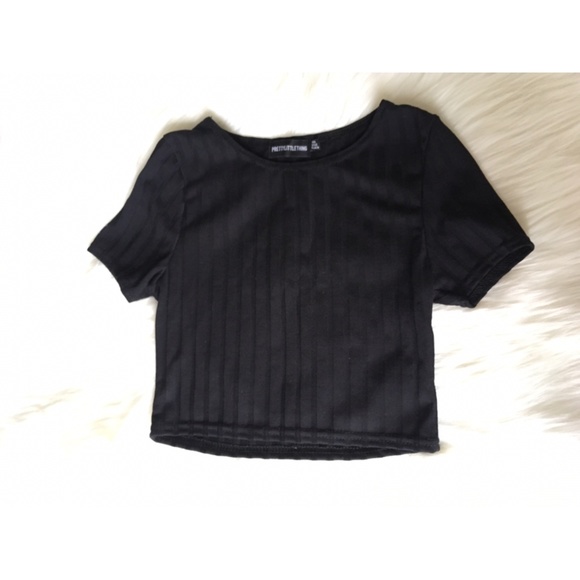 Black Rib Knit Crop T Shirt - Picture 5 of 7